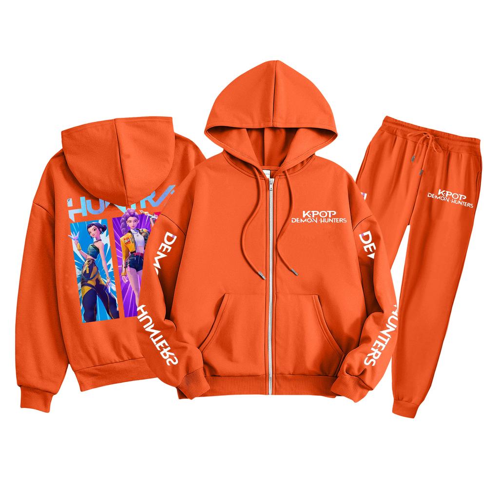 Children's Fashion  Long Sleeve Zipper Hooded Sweatshirt Sweatpants Print Pocket Sweatshirt Set