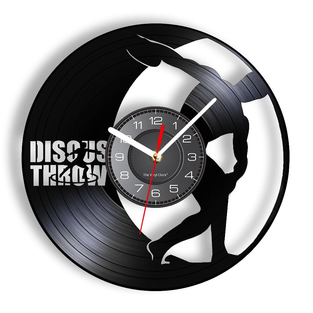 Track And Field Event Discus Throw Laser Cut Longplay Wall Clock Athletics Bedroom Home Decor Throwing Heavy Disc Crafts Clock