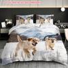 Pillowcase Quilt Cover Three-Piece Set,Lively Golden Retriever Snow Running Pattern,Strong And Durable,Machine Washable