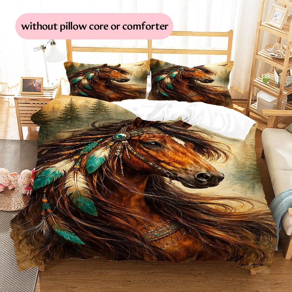 1PC Horse Bedding Quilt Set Quilt Cover Pillowcase Home Decoration Birthday Gift (1 * duvet cover + 2 * pillowcase, without core)