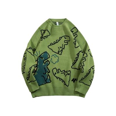 Suéter de hombre Harajuku moda tejida ropa informal estilo Hip Hop dinosaurio dibujos animados pulóver cuello redondo Oversize Casual pareja suéteres masculinos