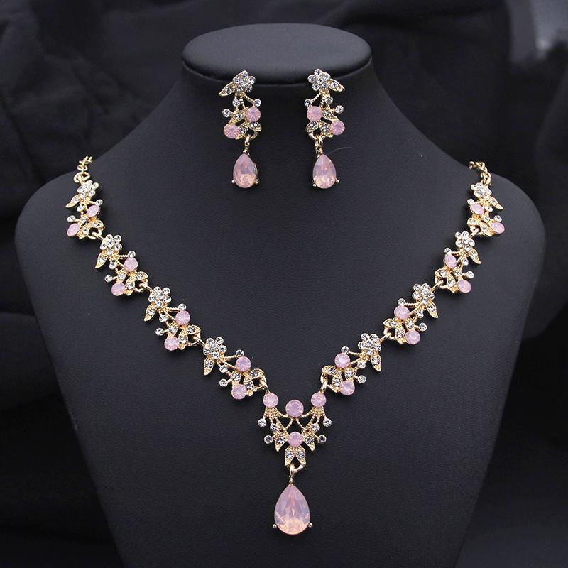 17 Colors Water Drop Purple Bridal Jewelry Sets for Women Party Prom Choker Necklace Earrings Bride Wedding Costume Accessories