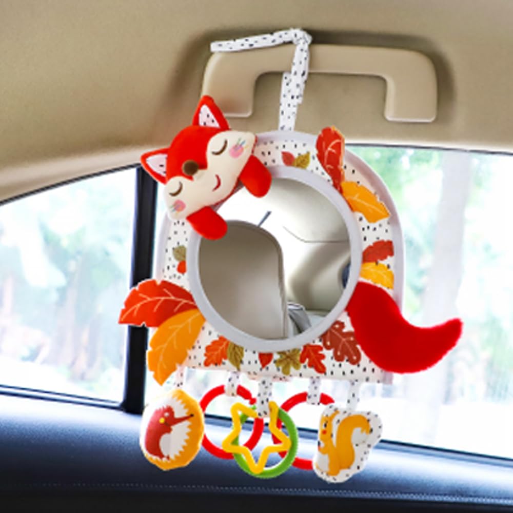 Caterbee Stroller Car Activity Animal for Baby Visual Development Toy & Mirror, Design, 0-36 Months, (Fox)