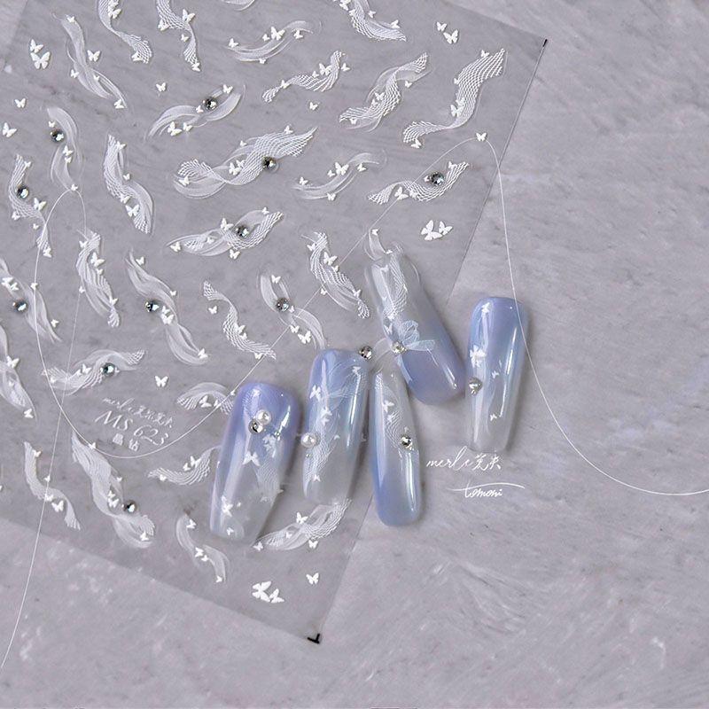 

Pearl White Lace Strap Nail Stickers Tomoni Embossed Net Red Sun Series Transparent Nail Stickers Decorations Crystal Diamond Lace ribbon 623