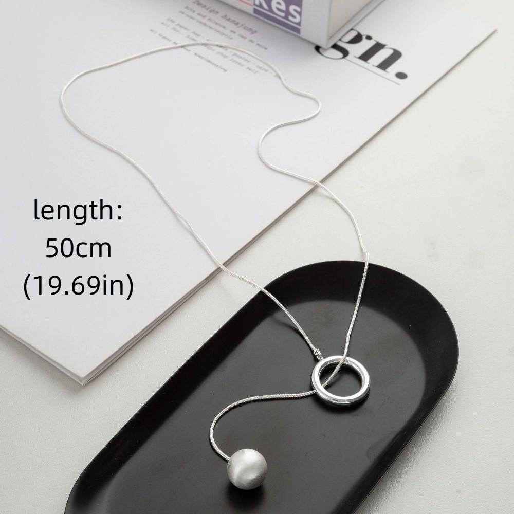 Geometric Shape Long Sweater Chain Luxury Silver Bead Necklace Brushed Round Ball Necklace  Gift