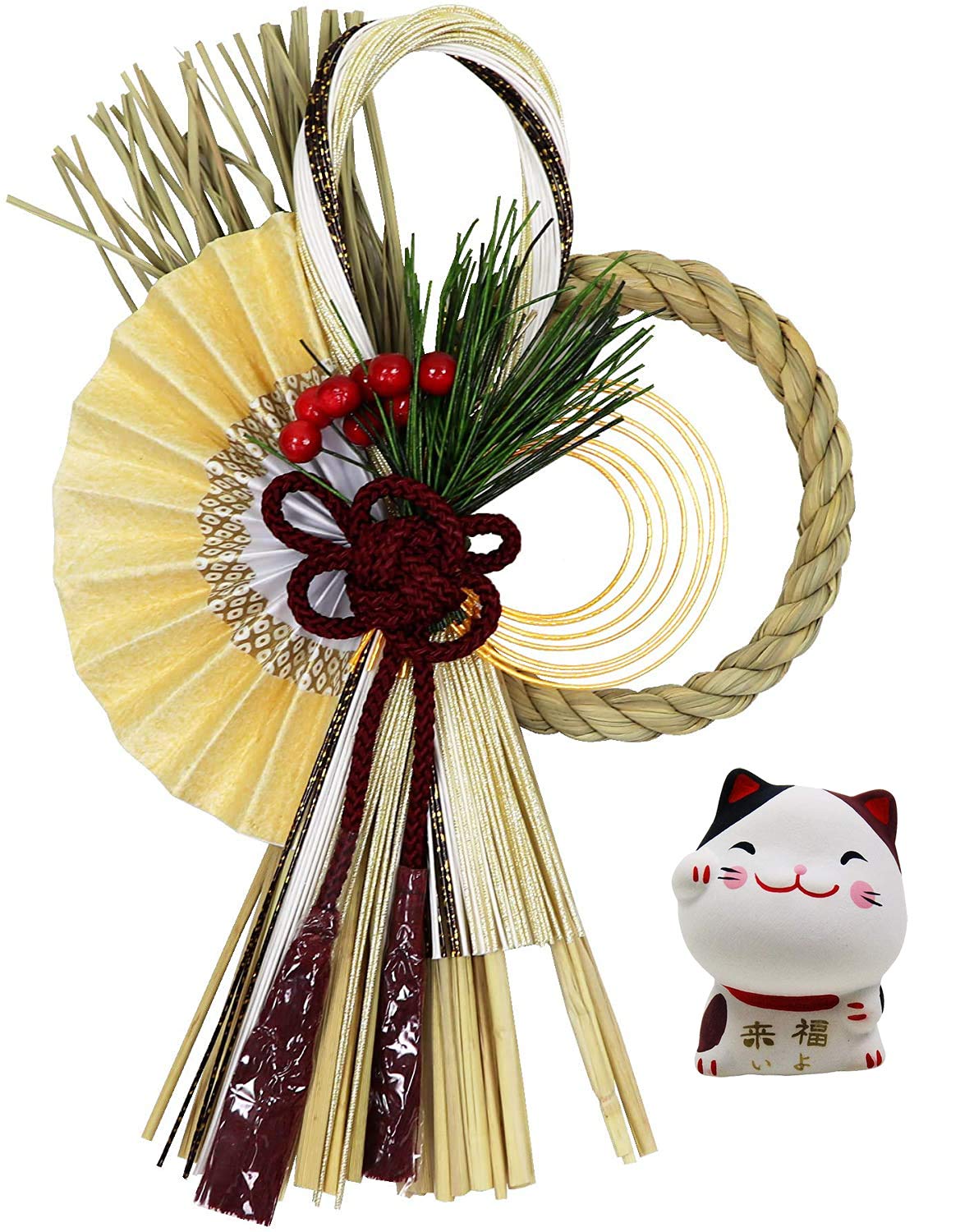 

Osaka Choseido New Entrance Shimenawa Modern and Stylish Shimekazari Wreath with 22cm with Fortune Telling Maneki Neko Year s Decoration, Rope, Hook,