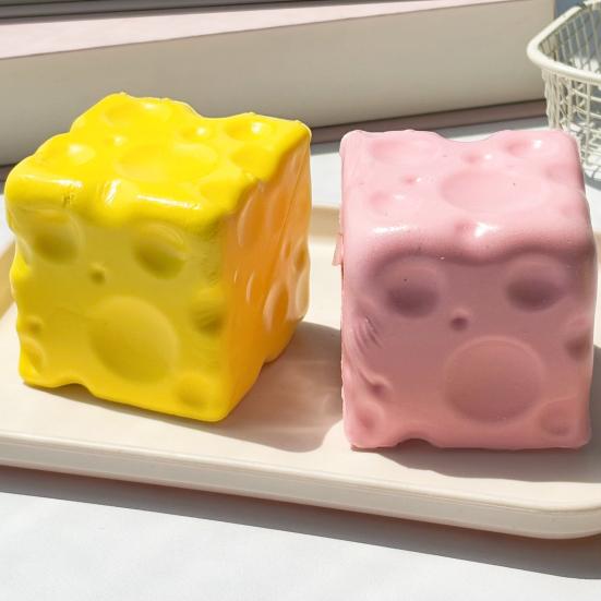 Cheese Stress Reliever Fake Squeeze Toy, Anxiety Relief Cube Sensory Shaped Toy Slow Rising Pinch Home Office Relaxation Tool Shape
