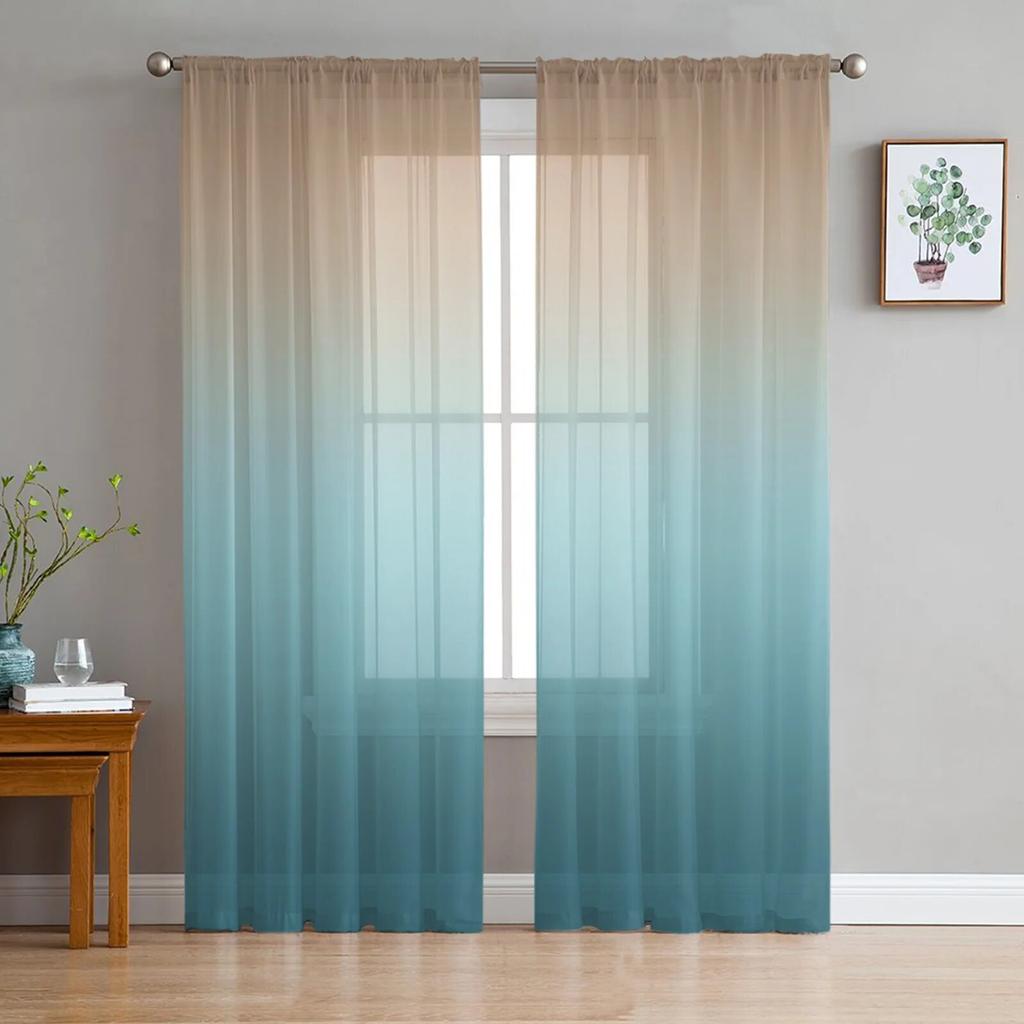 Romantic Purple Gradient Chiffon Sheer Curtains for Living Room Bedroom Home Decoration Window Voiles Tulle Curtain