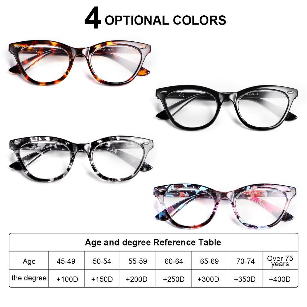 3PCS Women's Full Frame Presbyopia Glasses New Retro Cat Eye Reading Glasses Fashionable Clear Lens HD Far Sight Glasses