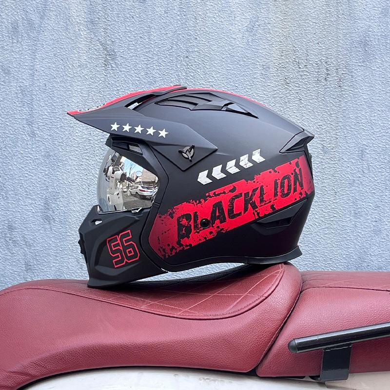 Street Fighter Motorcycle Helmet Men's and Women's Full Helmet Four Seasons Locomotive Retro Detachable Combination Helmet