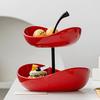 Double Layer Fruit Plate Multi-Layer Ceramic Fruit Bowl with Metal Stand Dishwasher Safe Corner Kitchen Countertop Organizer for Fruits Snacks Cakes