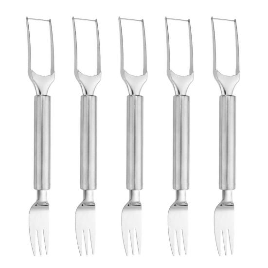 Kráječ na meloun a vidlička Nerezová ocel 2v1 Nástroj na krájení melounu Přenosný Dvouhlavý Kráječ na ovoce na léto Domácí párty Kempování Kuchyně