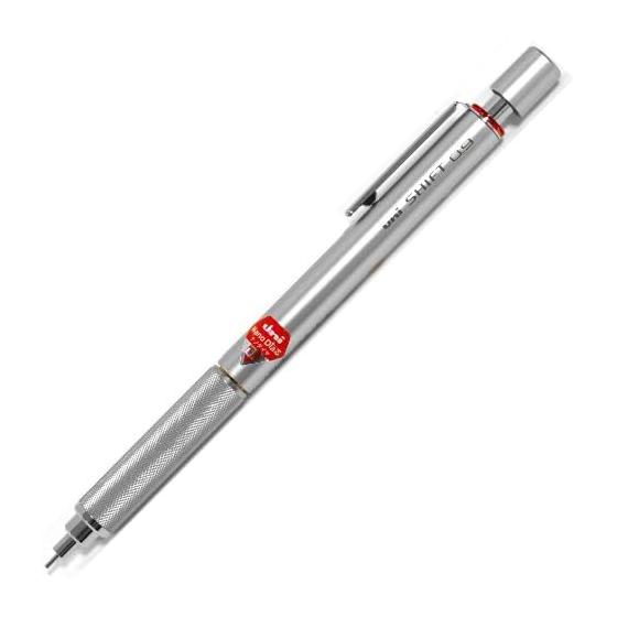 Механический карандаш Mitsubishi Pencil Shift 0.9, Чертежный тип, Серебристый M91010.26 - Поворот для втягивания стержня, Предотвращает загрязнение пенала и поломку стержня,