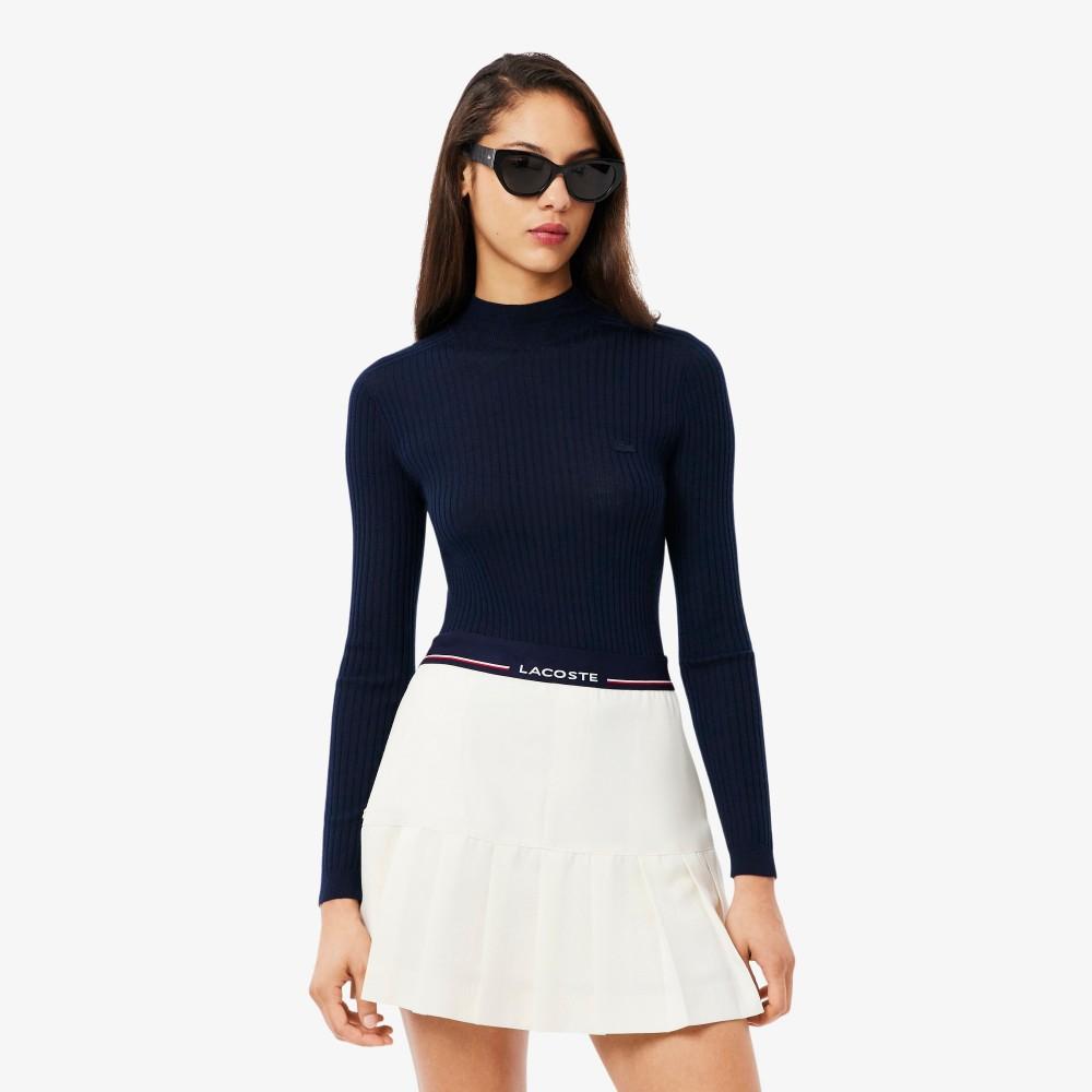 [Lacoste] Women s Ribbed Merino Wool Mock Neck Sweater AF4189-55N166 34