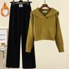 Winter Sweater Suit Women's Plus Velvet Casual Wide-leg Pants Two-piece Suit