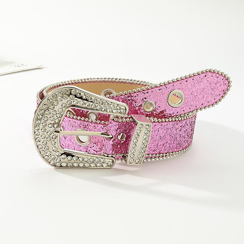 New Buckle Ring Diamond Buckle Black Fresh Sweet Belt Simple Fashionable Versatile Belt