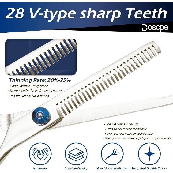 6 In 1 Professional Dog Grooming Scissors Set Pet Hair Cutting Shears Kit, Stainless Steel with Safe Rounded Tips for Dog Cat Other Animals, Right