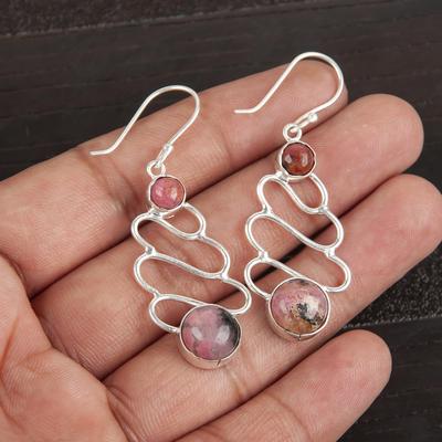 Black Rhodonite Gemstone Jewelry, 925 Sterling Silver Earrings, Handmade Rhodonite Silver Earrings For Wedding Gift