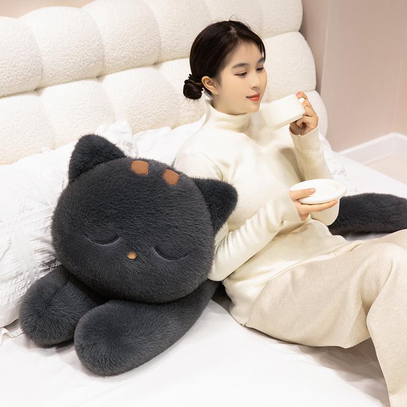 Black Cat Plush Pillow Soft Doll Stuffed Lying Cat Cushion Cute Sleeping Cat Design Lovely Birthday Gift Idea for Cat Lovers
