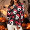Women's Fashion Long Sleeve Halloween Print Crewneck Sweatshirt Top for Casual Wear