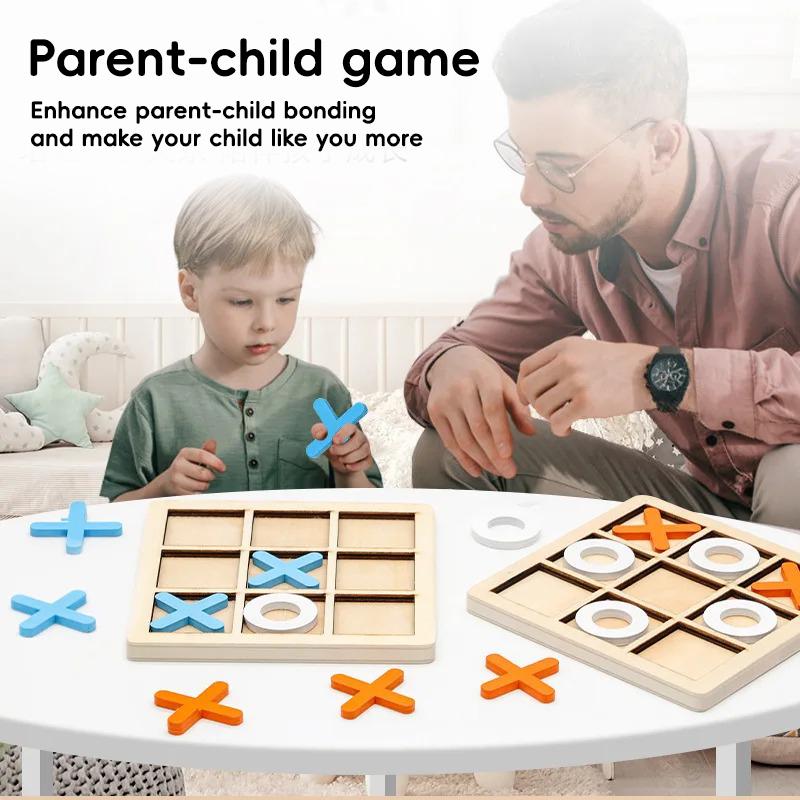 Wooden XO Tic Tac Toe Game Mini Chess Board Interaction Puzzle Training Montessori Educational Toys Gift for Kids Boy Girl