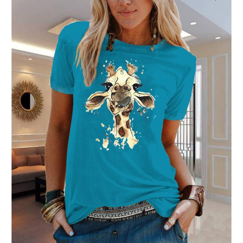 COTTON 100% Animal Flower Print Short Sleeve T-shirt Woman Aesthetic Clothes  Women Clothing  Graphic T Shirts  Oversized Tops