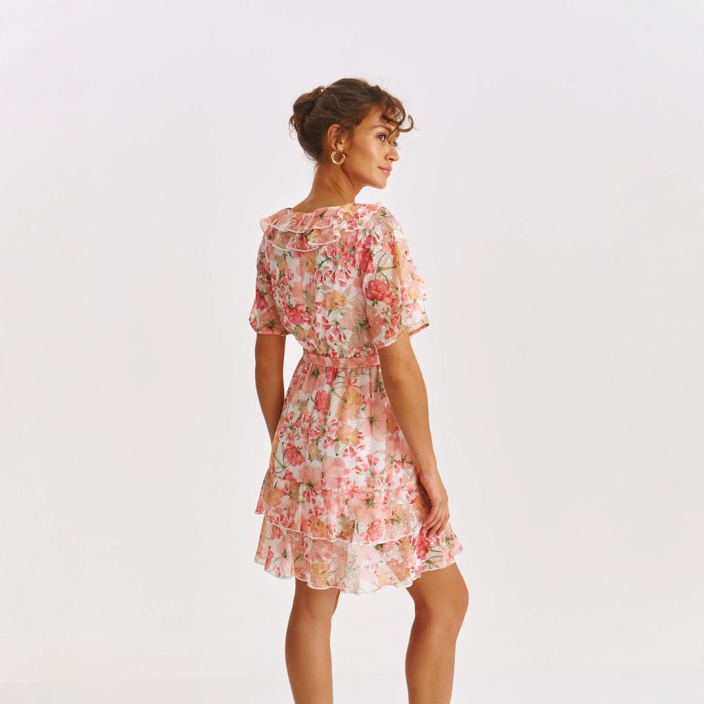 European and American new floral dress V-neck ruffle edge waist strap medium and long holiday beach dress
