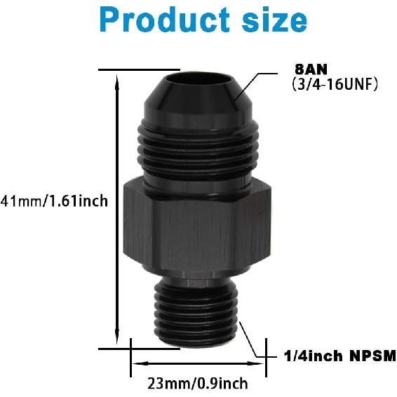 8AN Male Flare to 1/4" NPSM Transmission Cooler Adapter Fitting Aluminum Black,8AN Fittings,Fits TH350 TH400 4L60E 700R4 200-4R TR6060 AOD 4R100