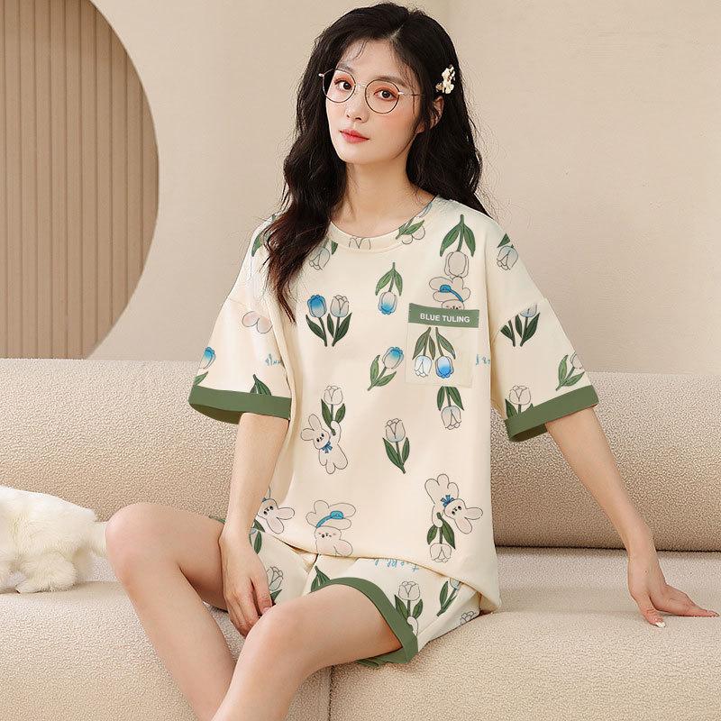 Japanese summer department new cotton pajamas women's fresh pastoral style student casual loungewear round neck short-sleeved suit