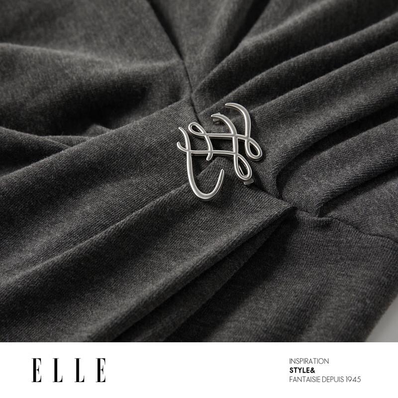 ELLE Elegante Abito Midi a Maniche Lunghe con Scollo Drappeggiato