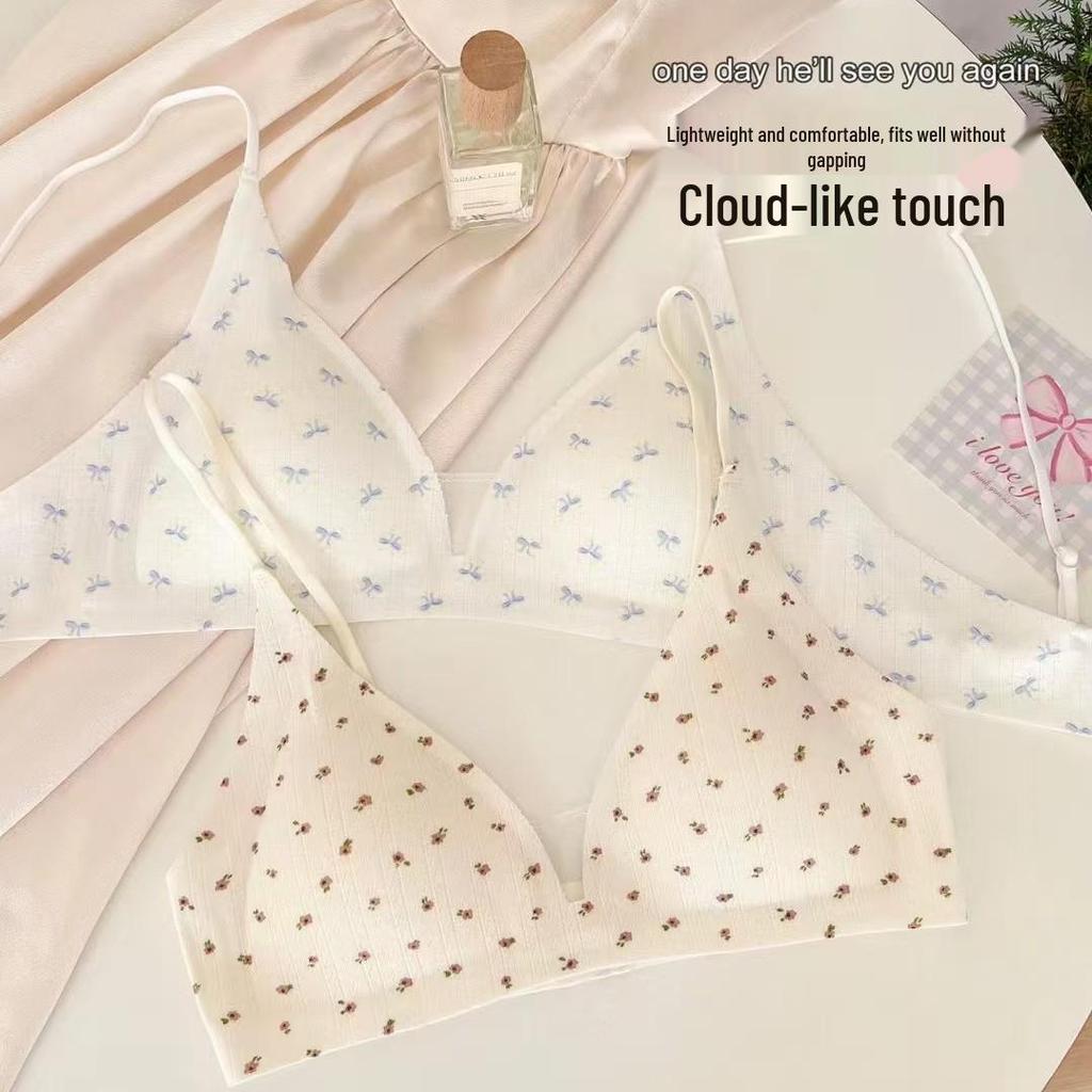 Original Deep V Ribbed Triangle Cup Bra for Small Bust – Comfortable Side Support & Anti-Sagging Design