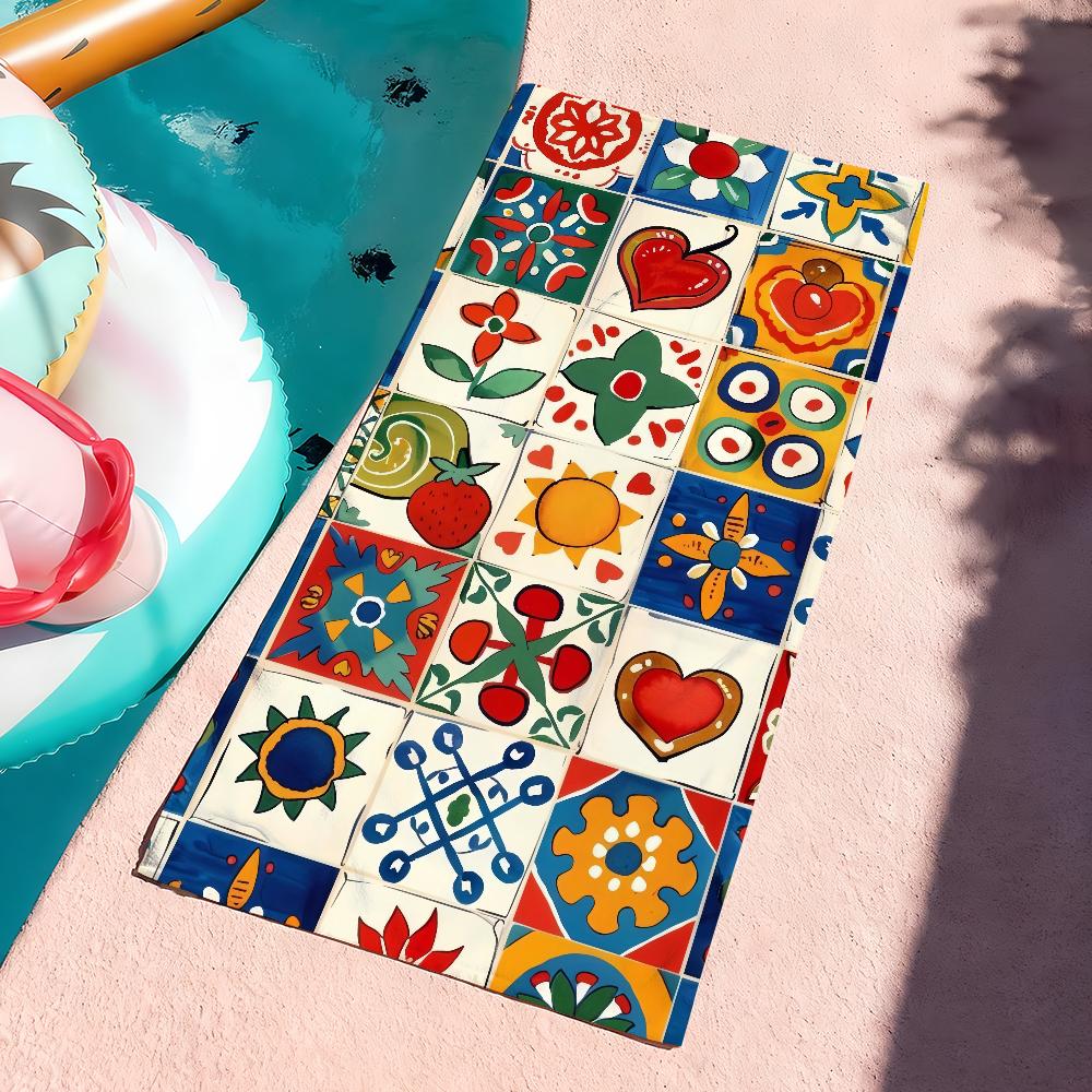 Bohemian Tile Print Towel Soft Pool Gift For Travel Gym Shower Camping Quick Dry Sports Large Beach Towels