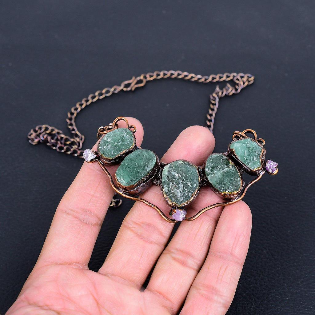 Strawberry Quartz Necklace, Gemstone Copper Electroformed Jewelry Necklace, Handmade Jewelry, For Anniversary Gift