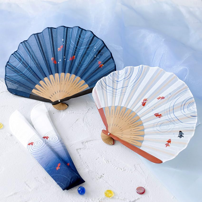 Stylish Business Fan Set with Fan Case and Handkerchief Minamo [Osaka Choseido] Women's - (White)