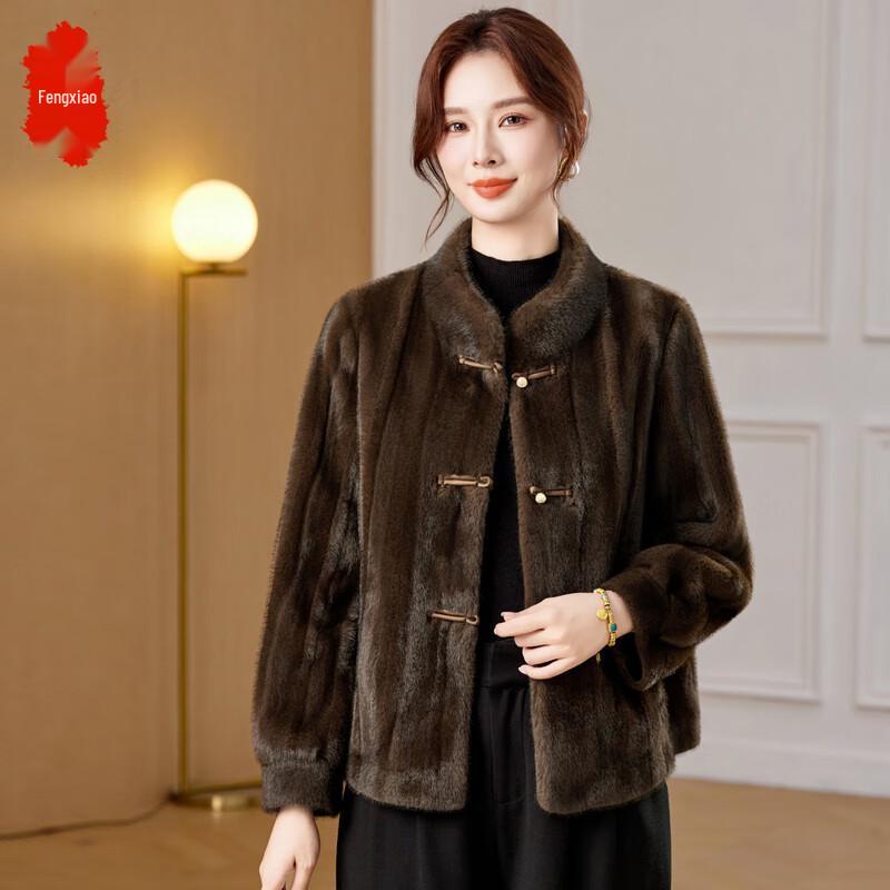 Fengxiao Women's Faux Mink Velvet Stand Collar Coat