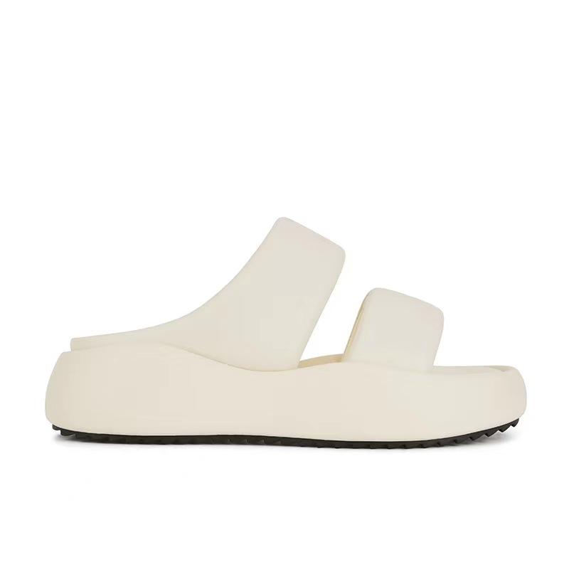 Traubenmutter hat den gleichen Stil, Wolkenblasen~ echtes Leder Doppelgürtel Brot lässig dicke Sohle erhöhend Hausschuhe Damen Sandalen Sommer styl