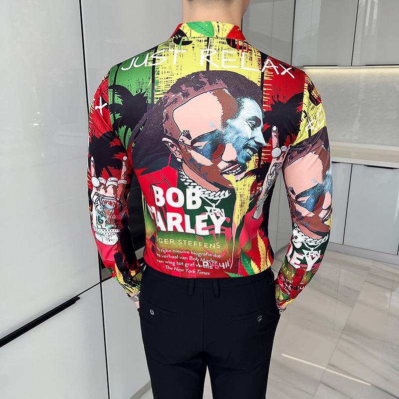 Europejski i Amerykański Styl Męska Koszula z Długim Rękawem z Nadrukiem 2818