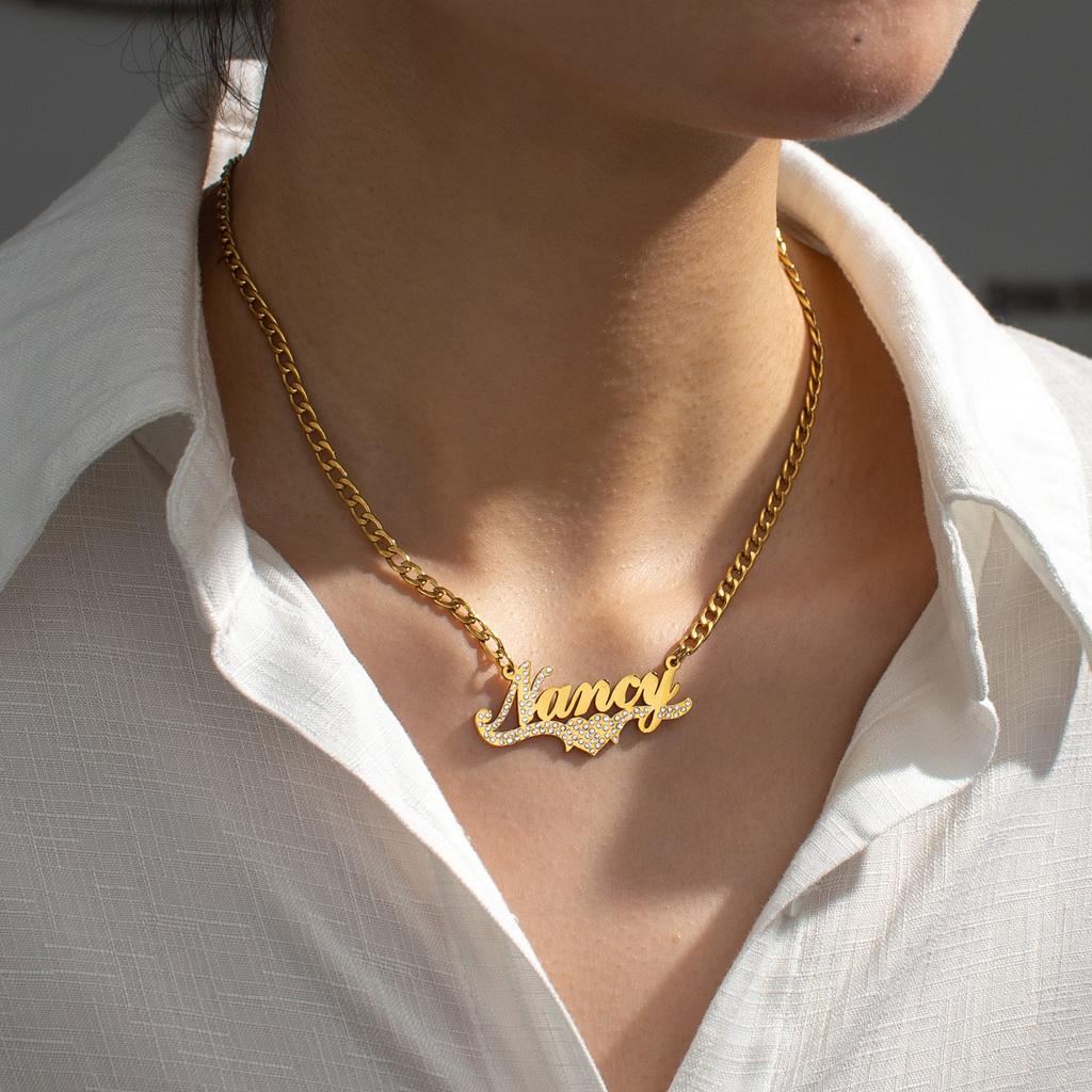 Atoztide Personalisierte Namenskette für Damen Herren Zirkon Herz Edelstahl Schmuck Anhänger Gliederkette Geburtstag Personalisierbares Geschenk