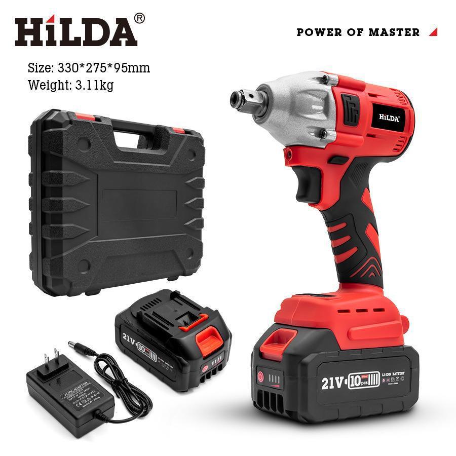 HILDA High Torque Brushless Electric Wrench with Adjustable Torque and Rechargeable Lithium Battery