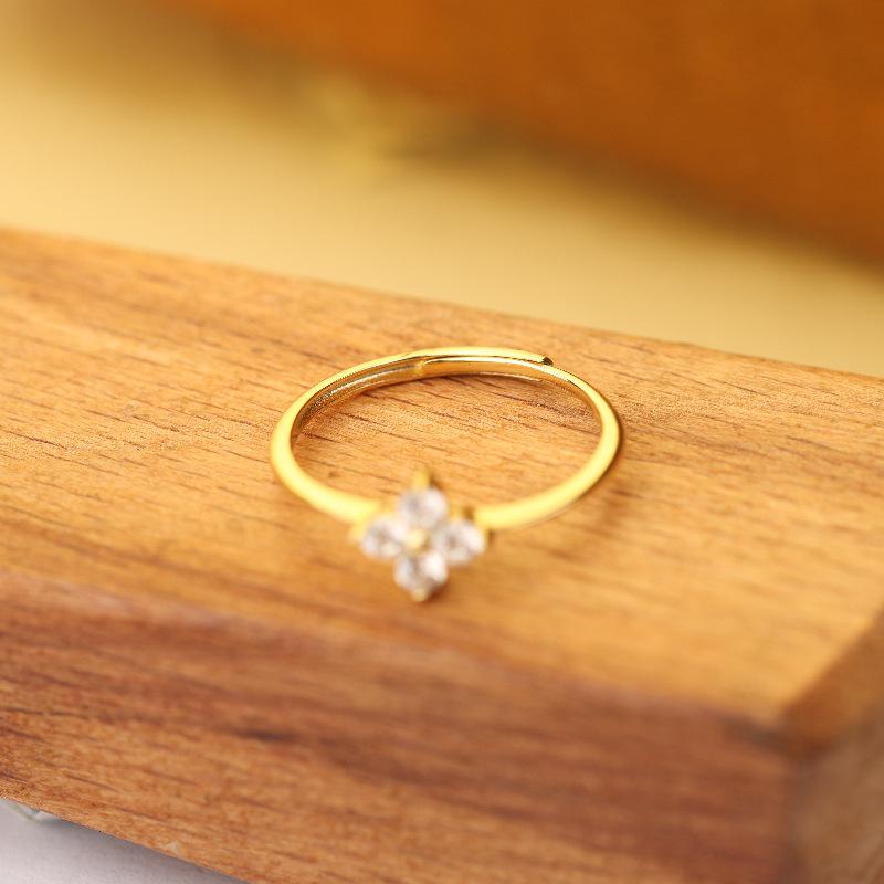 S925 Sterling Silver Four-Leaf Clover Diamond Ring - Light Luxury Design, Adjustable, Simple, and Fresh