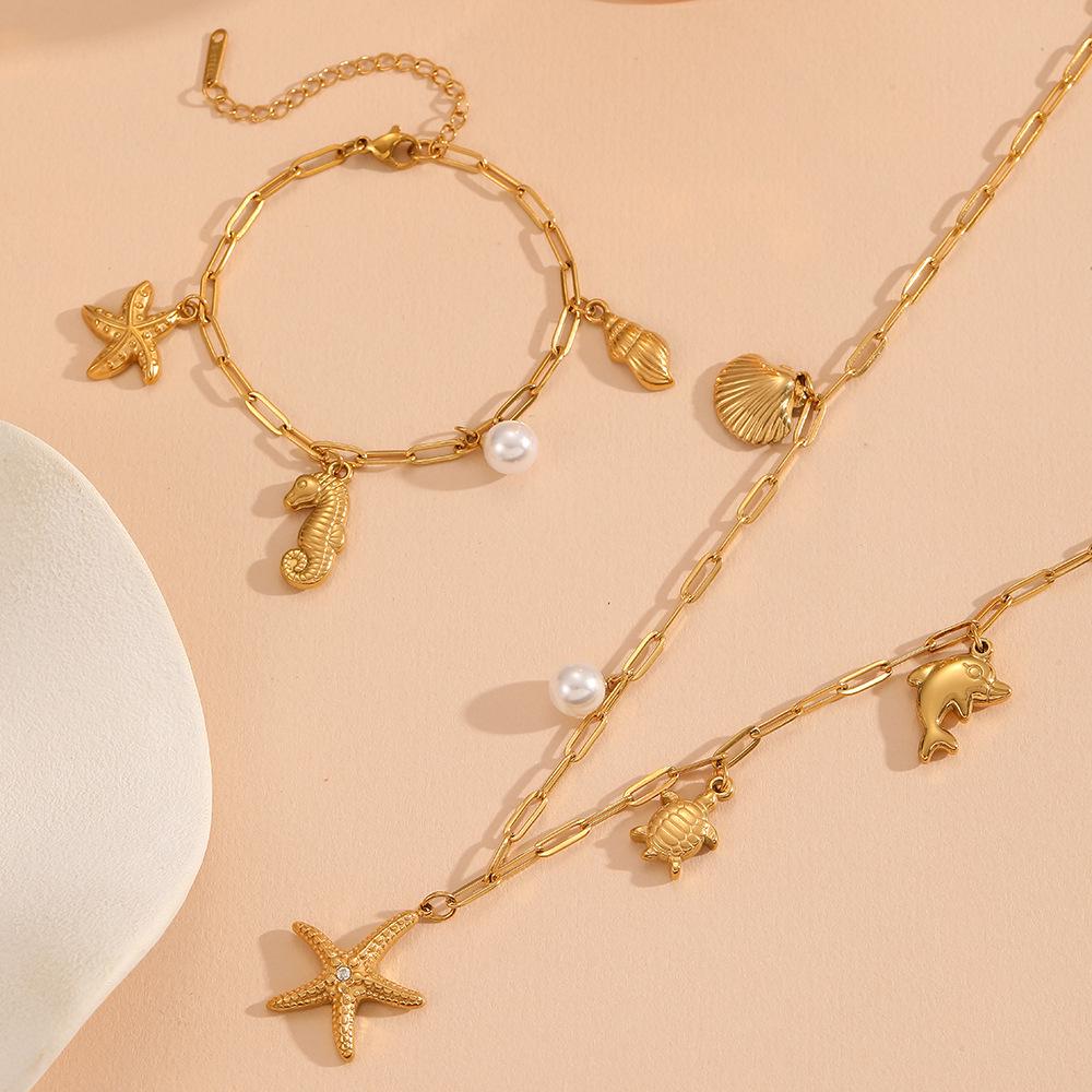 Stainless Steel Pearl Marine Life Jewelry Set - Summer Beach Collection