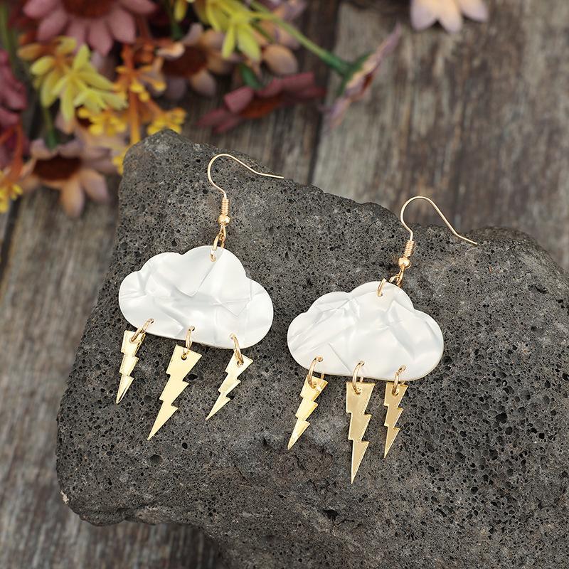 Vintage Gold Color 2D Flat Cloud Lightning Weather Acrylic Dangle Earrings for Women Accessories