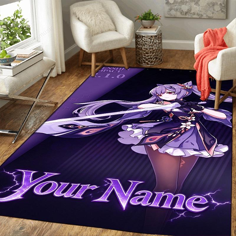 Custom 1Pc Custom Name Anime Girl Flannel Personalized Rug Non Slip Floor Mat Soft Carpet for Living Bedroom Office Home Decor Gift