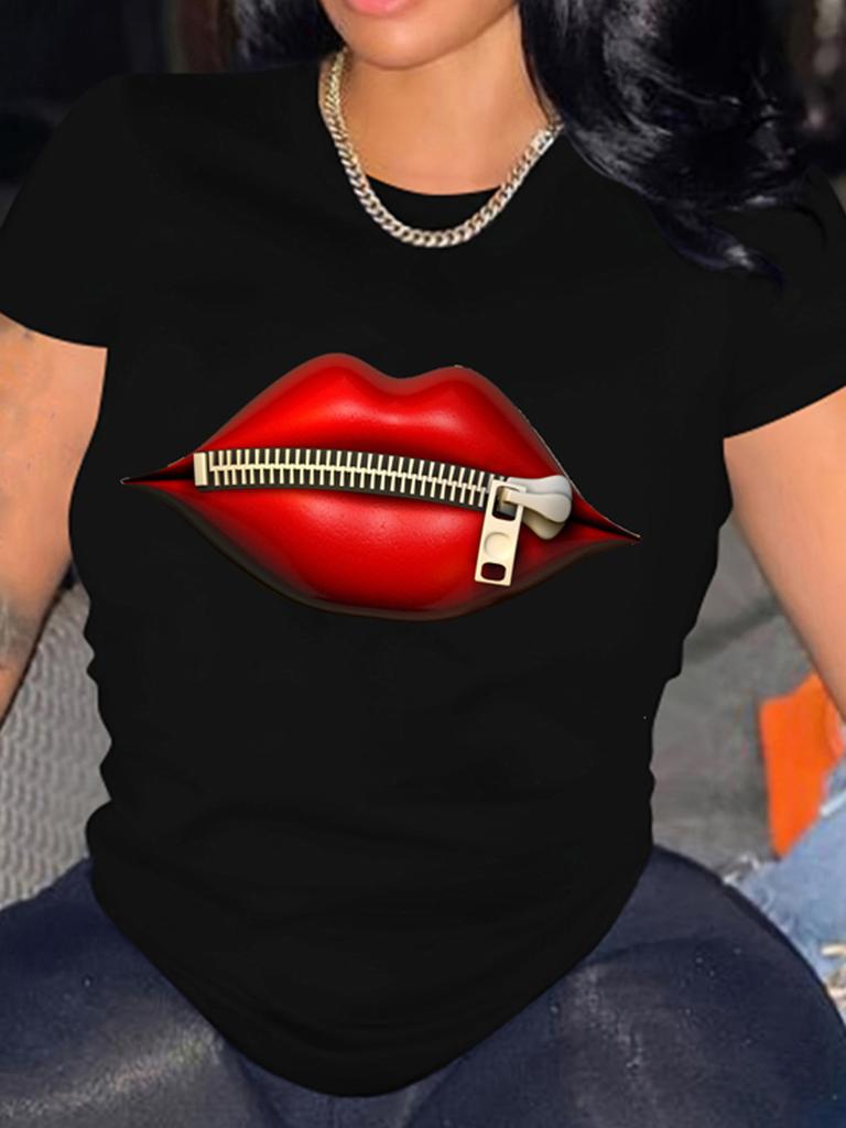 Zipper Lips Graphic Print T-shirt
