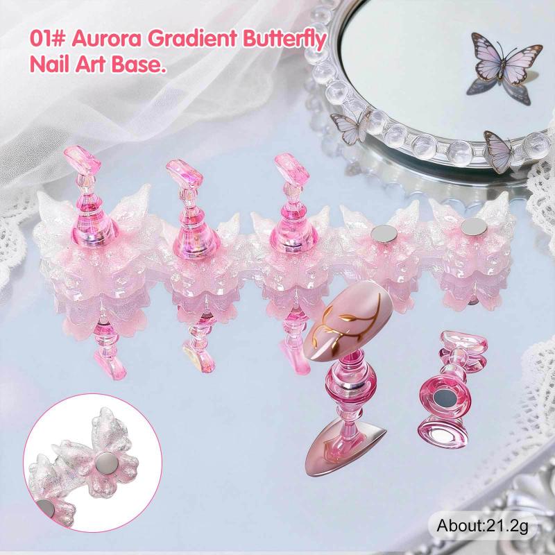 5Pcs/Set Aurora Butterfly Magnetic Nail Tip Display Stand For Manicure Press-On Nails Training Gel Nail Polish Nail Tip Display