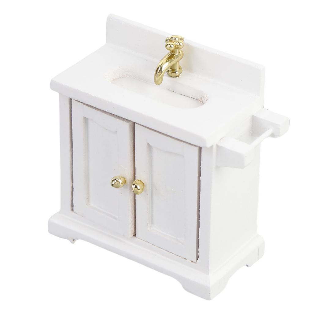 Dollhouse Sink Cabinet 1 16 Scale Floor Standing Double Door Bathroom Sink Wooden Miniature Dollhouse Furniture