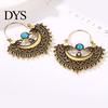 Etniczne Hollow Sztuczny turkusowy żyrandol Drop Dangle Kolczyki dla kobiet Prezent
