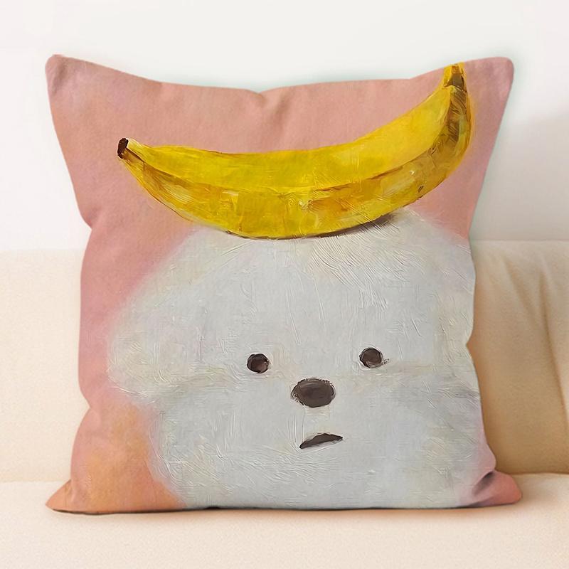 "Adorable White Fluffy Dog Oil - Painting Style Throw Pillow Cover"