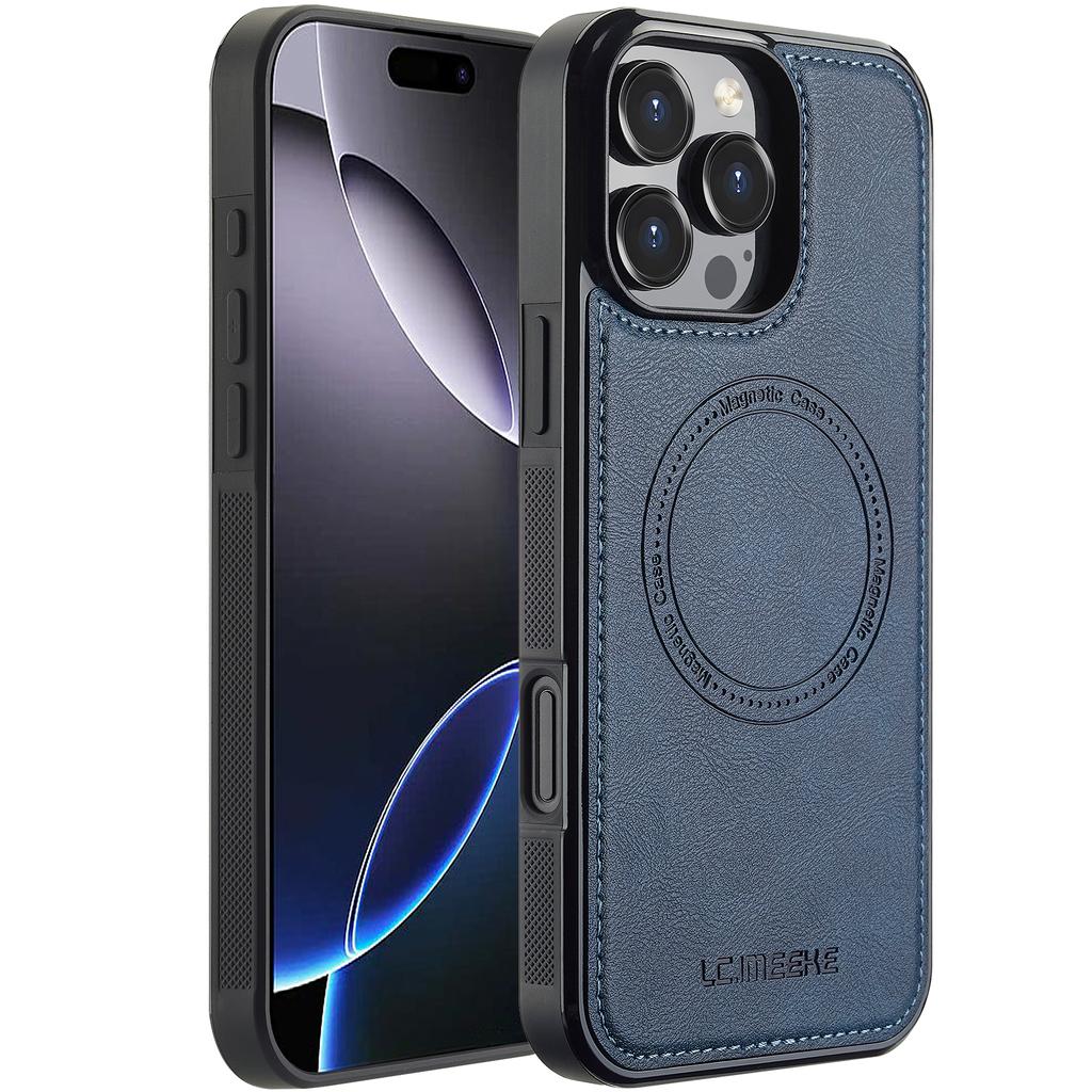 LC.IMEEKE For iPhone 16 Pro Max Magnetic Case Compatible with MagSafe Leather+TPU Back Cover