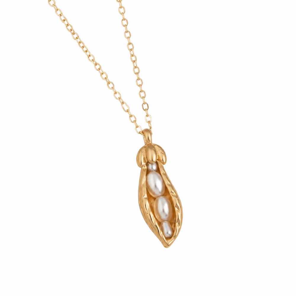 Gold Plated Sweater Chain Imitation Pearl Pea Pearl Necklace Elegant Peanut Pearl Necklace  Women